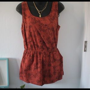Burnt Orange Romper with Flower Designs 🪷